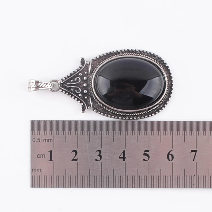 Vintage Natural Agate Oval Bead Tibetan Silver Pendant
