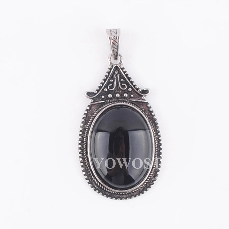 Vintage Natural Agate Oval Bead Tibetan Silver Pendant
