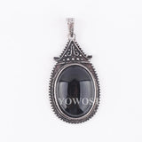 Vintage Natural Agate Oval Bead Tibetan Silver Pendant