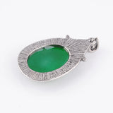 Green Jade Oval Beads Tibetan Silver Pendulum Pendant