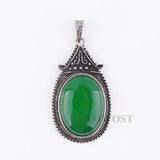 Green Jade Oval Beads Tibetan Silver Pendulum Pendant