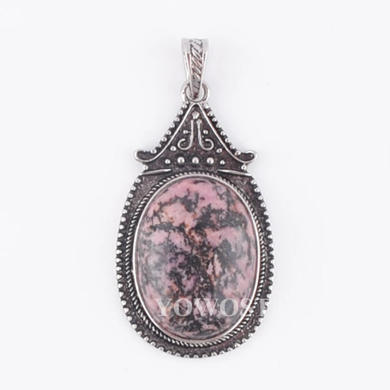 Rhodonite Oval Beads Tibetan Silvers Pendulum Pendant