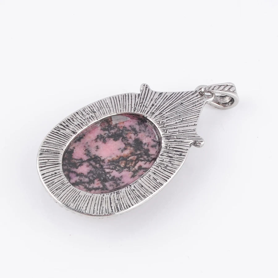 Rhodonite Oval Beads Tibetan Silvers Pendulum Pendant