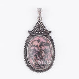 Rhodonite Oval Beads Tibetan Silvers Pendulum Pendant