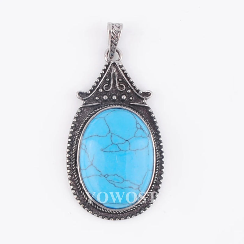 Vintage Turquoise Oval Bead Tibetan Silver Pendant