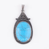 Vintage Turquoise Oval Bead Tibetan Silver Pendant