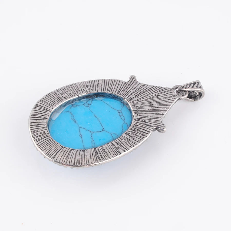Vintage Turquoise Oval Bead Tibetan Silver Pendant