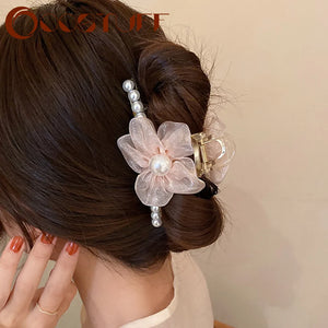 Vintage Pink Flower Clips Hair Claw Retro Hairpins Accessories Women