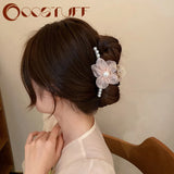 Vintage Pink Flower Clips Hair Claw Retro Hairpins Accessories Women