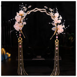 Pink Flower Headbands Fringe Tassel Hairbands Pearl Hair Hoops
