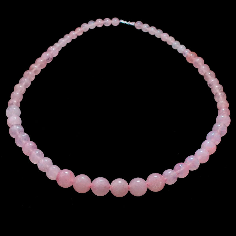 Vintage Pink Quartz Beaded Necklace Round Semi-Precious Stones