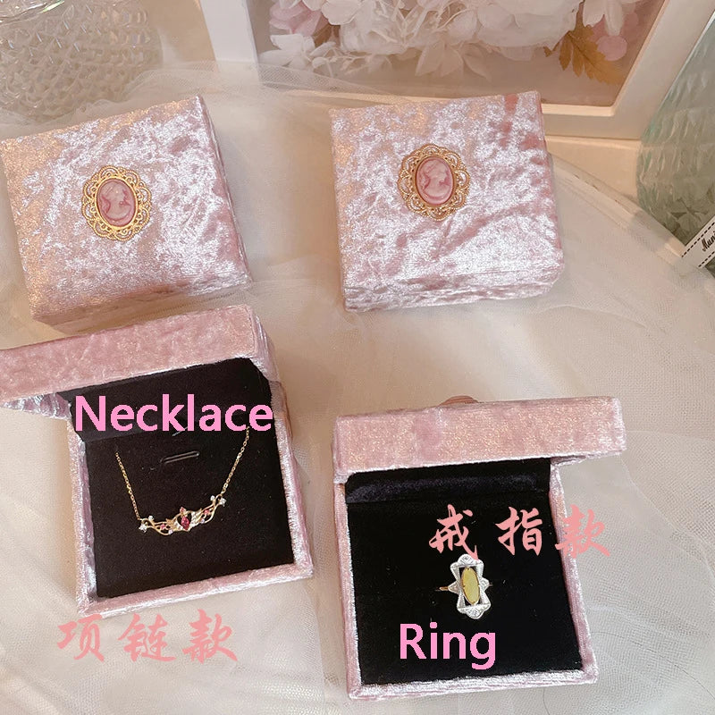 Vintage Pink Velvet Ring Box Pendant Necklace Box High End Jewelry Display