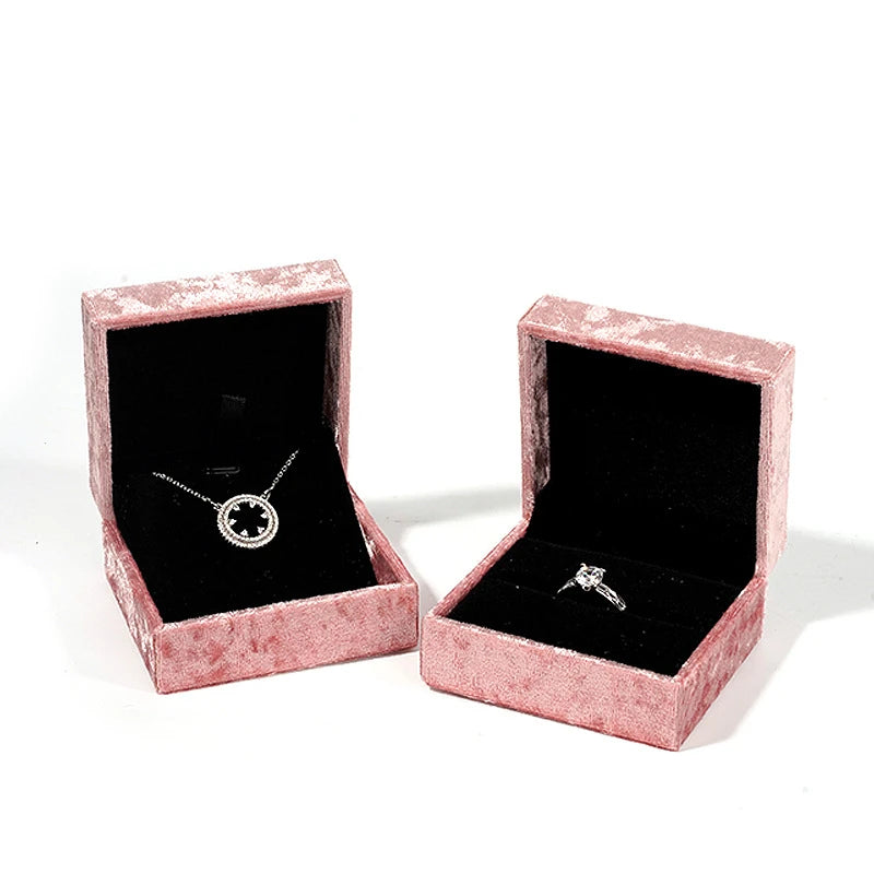 Vintage Pink Velvet Ring Box Pendant Necklace High End Jewelry Display