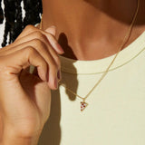 Vintage Pizza Necklace With Red Stone Long Chain Pendant Necklace