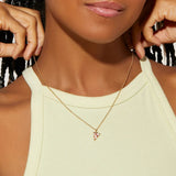 Vintage Pizza Necklace With Red Stone Long Chain Pendant Necklace