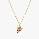 Vintage Pizza Necklace With Red Stone Long Chain Pendant Necklace