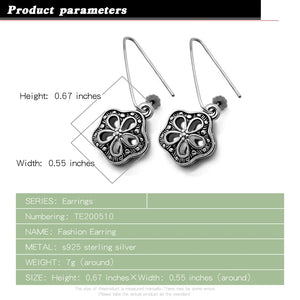 925 Sterling Silver Plum Flower Earrings Hollow Pattern Woman Charm Jewelry