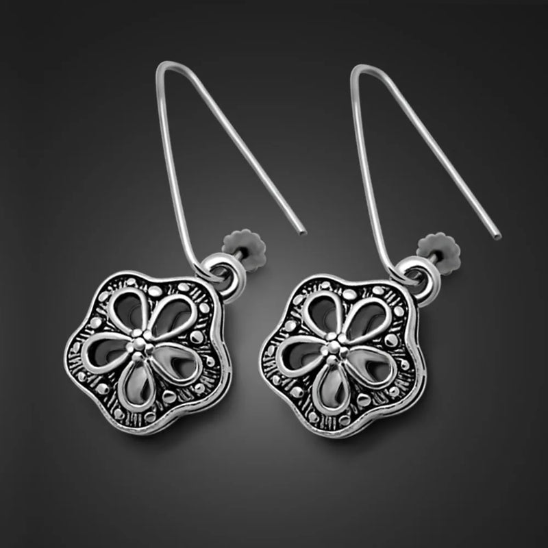 925 Sterling Silver Plum Flower Earrings Hollow Pattern Woman Charm Jewelry