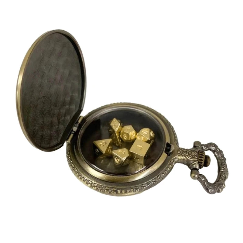 Vintage Pocket Watch Pendant Dice Set Keychain