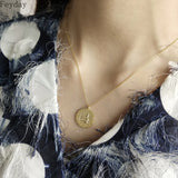 Vintage Portrait Coin Pendant Necklace 925 Sterling Silver Round Disc Necklaces