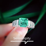 Vintage Princess Cut Green CZ Ring Silver Ladies Wedding Engagement Jewelry