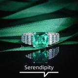 Vintage Princess Cut Green CZ Ring Silver Ladies Wedding Engagement Jewelry