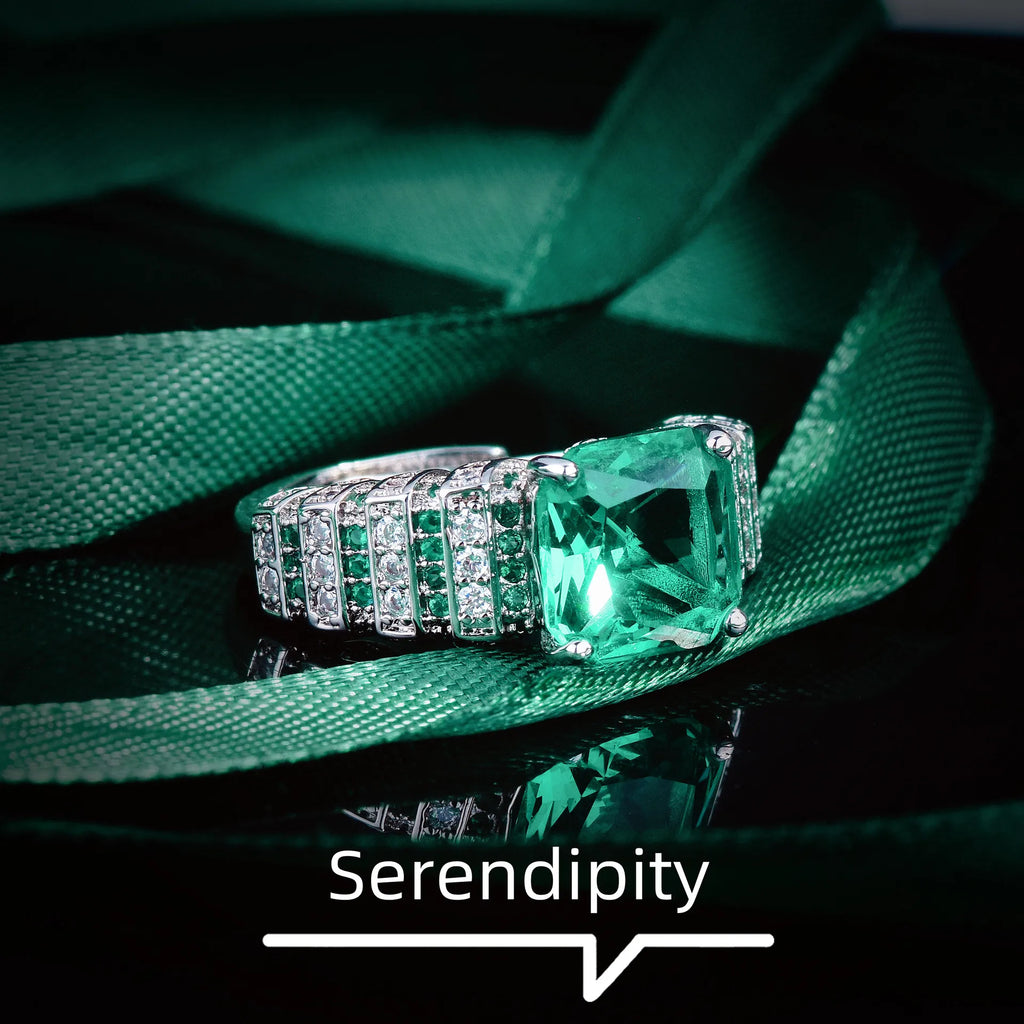 Vintage Princess Cut Green CZ Ring Silver Ladies Wedding Engagement Jewelry