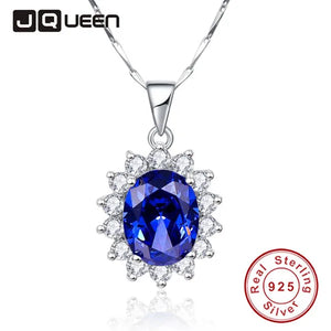 Princess Sapphire Pendant Necklace with Silver Chain