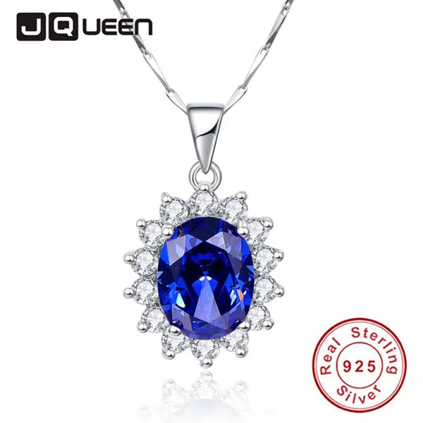 Princess Sapphire Pendant Necklace with Silver Chain