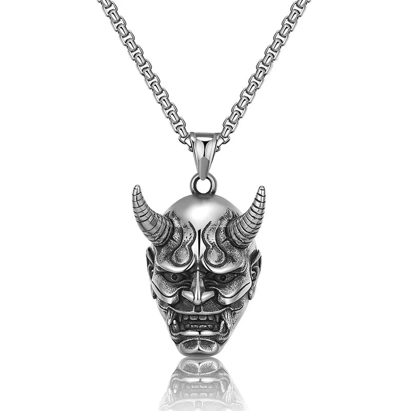 Vintage Punk Ghost Skull Mask Pendant Necklace Mens 316L Stainless Steel