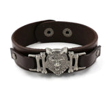 Vintage Punk 925 Silver Leopard Head Bracelet Men's Wide Leather Bracelet