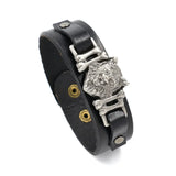 Vintage Punk 925 Silver Leopard Head Bracelet Men's Wide Leather Bracelet
