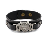 Vintage Punk 925 Silver Leopard Head Bracelet Men's Wide Leather Bracelet