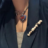 Vintage Punk Choker Female Heart Pendant Necklace