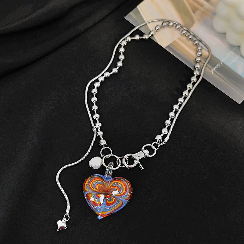 Vintage Punk Choker Female Heart Pendant Necklace