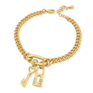 Vintage Punk Cuban Lock Bracelet Set Beaded Snake Chain Bangle Charm Jewelry