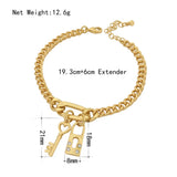 Vintage Punk Cuban Lock Bracelet Set Beaded Snake Chain Bangle Charm Jewelry