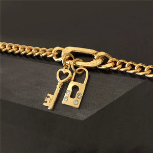 Vintage Punk Cuban Lock Bracelet Set Beaded Snake Chain Bangle Charm Jewelry