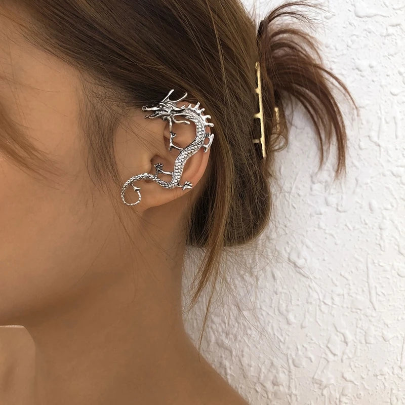 Vintage Punk Rose Dragon Ear Cuff Gothic Ear Climber Earrings