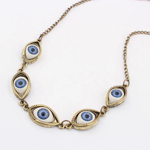 Vintage Punk Evil Eye Necklaces 5pcs Eyeball Connect Exaggeration Multiple Dense