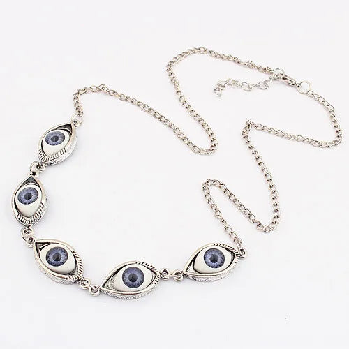 Vintage Punk Evil Eye Necklaces 5pcs Eyeball Connect Exaggeration Multiple Dense