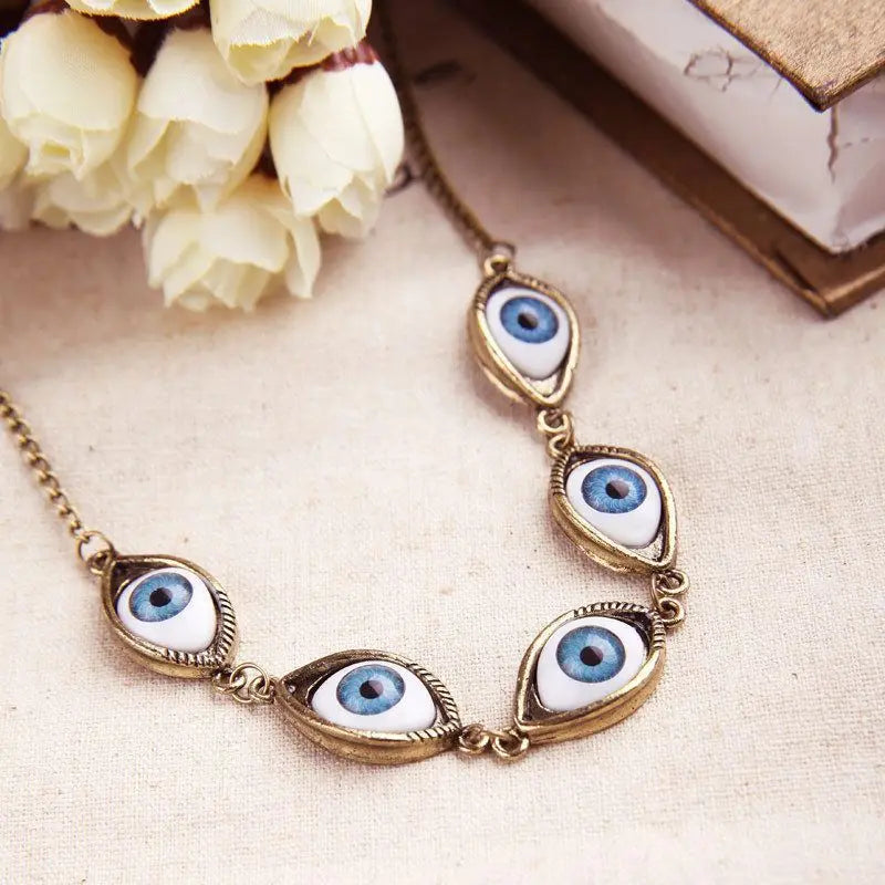 Vintage Punk Evil Eye Necklaces 5pcs Eyeball Connect Exaggeration Multiple Dense