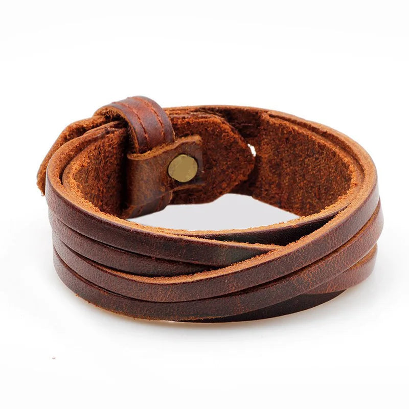 Vintage Punk Leather Bracelet Bangle for Men Leather Wristband