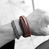 Vintage Punk Leather Bracelet Bangle for Men Leather Wristband
