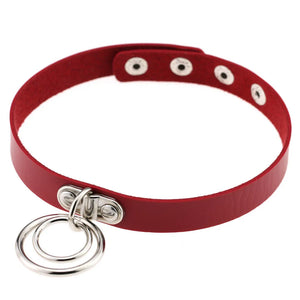 Vintage Punk Geometric Red PU Leather Heart Choker Necklace