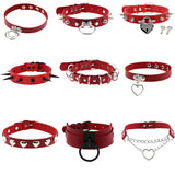Vintage Punk Geometric Red PU Leather Heart Choker Necklace