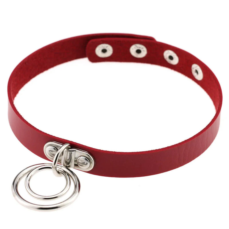 Vintage Punk Geometric Red PU Leather Heart Choker Necklace