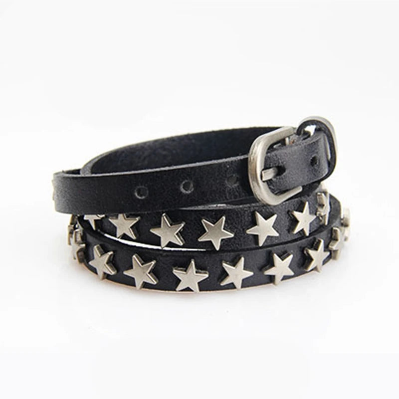 Vintage Punk Leather Bracelets Multi-layer Star Bangles