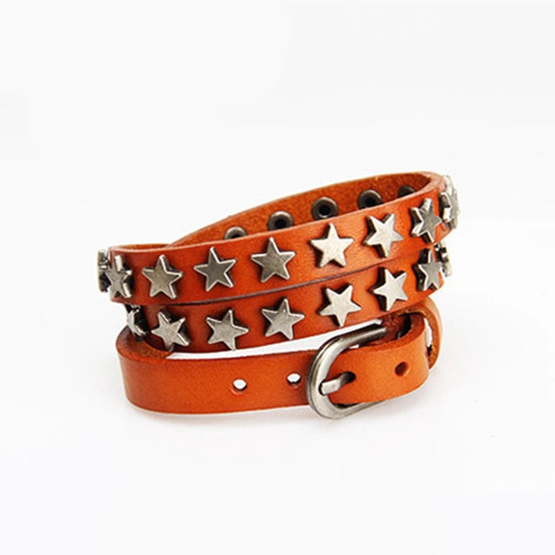 Vintage Punk Leather Bracelets Multi-layer Star Bangles