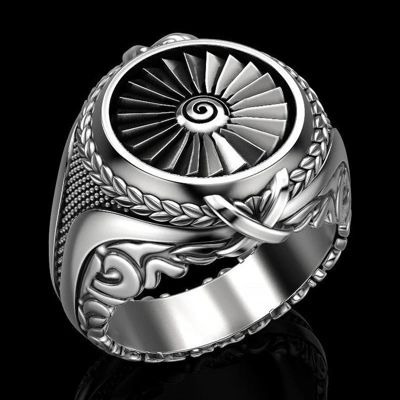 Vintage Punk Men's 925 Silver Turbine Ring